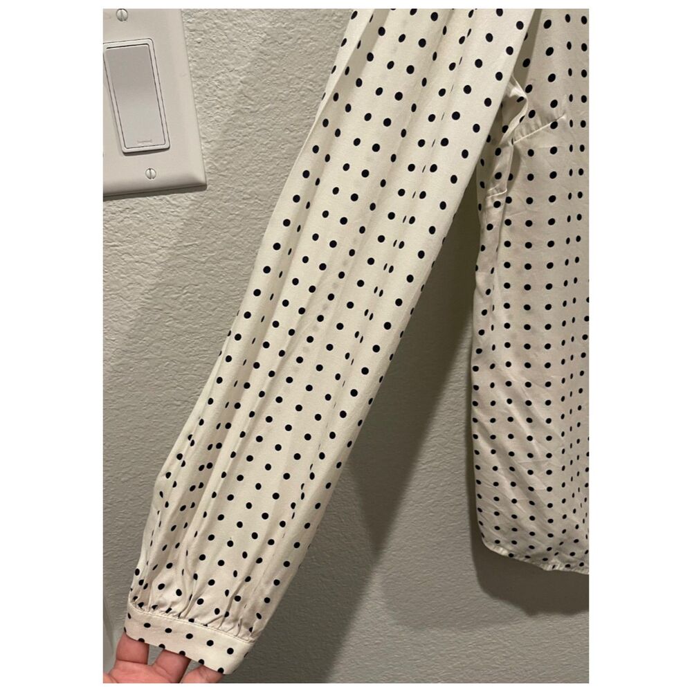BODEN Beige Button Down Black Polka Dots Long Sleeve Shirt - Picture 3 of 5